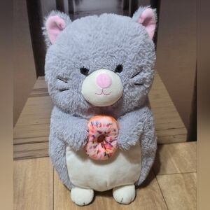 Kellytoy Gray Plush Cat Holding Sprinkled Donut